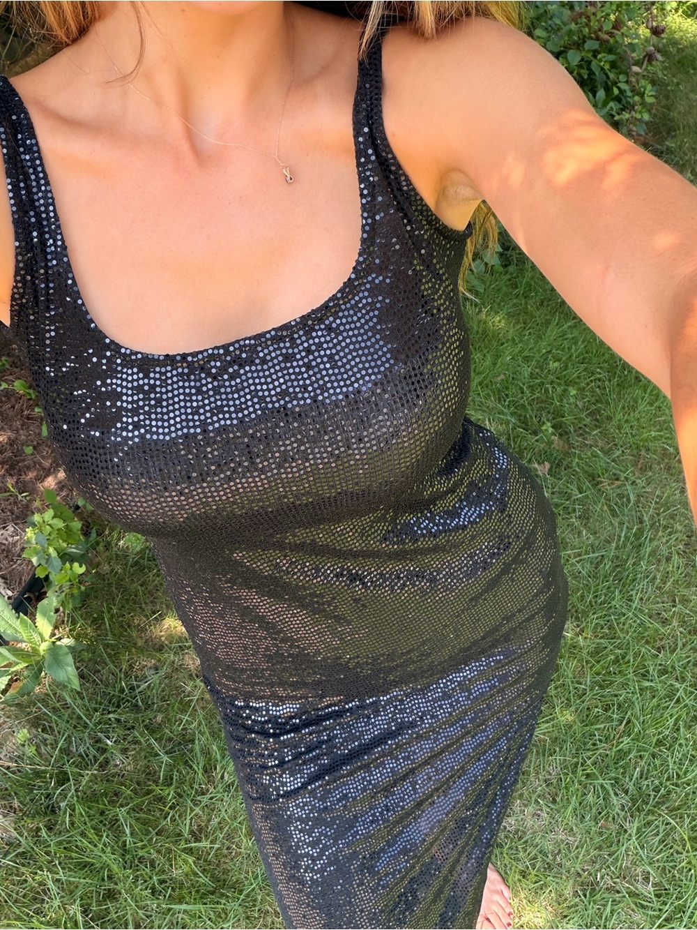Vintage BCBG Made in USA Black Micro Sequin Maxi Slip Dress